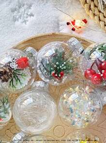 1pc 6cm Bola de decoração transparente, enfeite de árvore de Natal para pendurar, vários padrões, para decoração de feriado