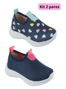 Kit 2 Pairs Children's Tennis Socks Easy To Fit Comfortable And School Marcio - Màu xanh hải quân - Xem 1