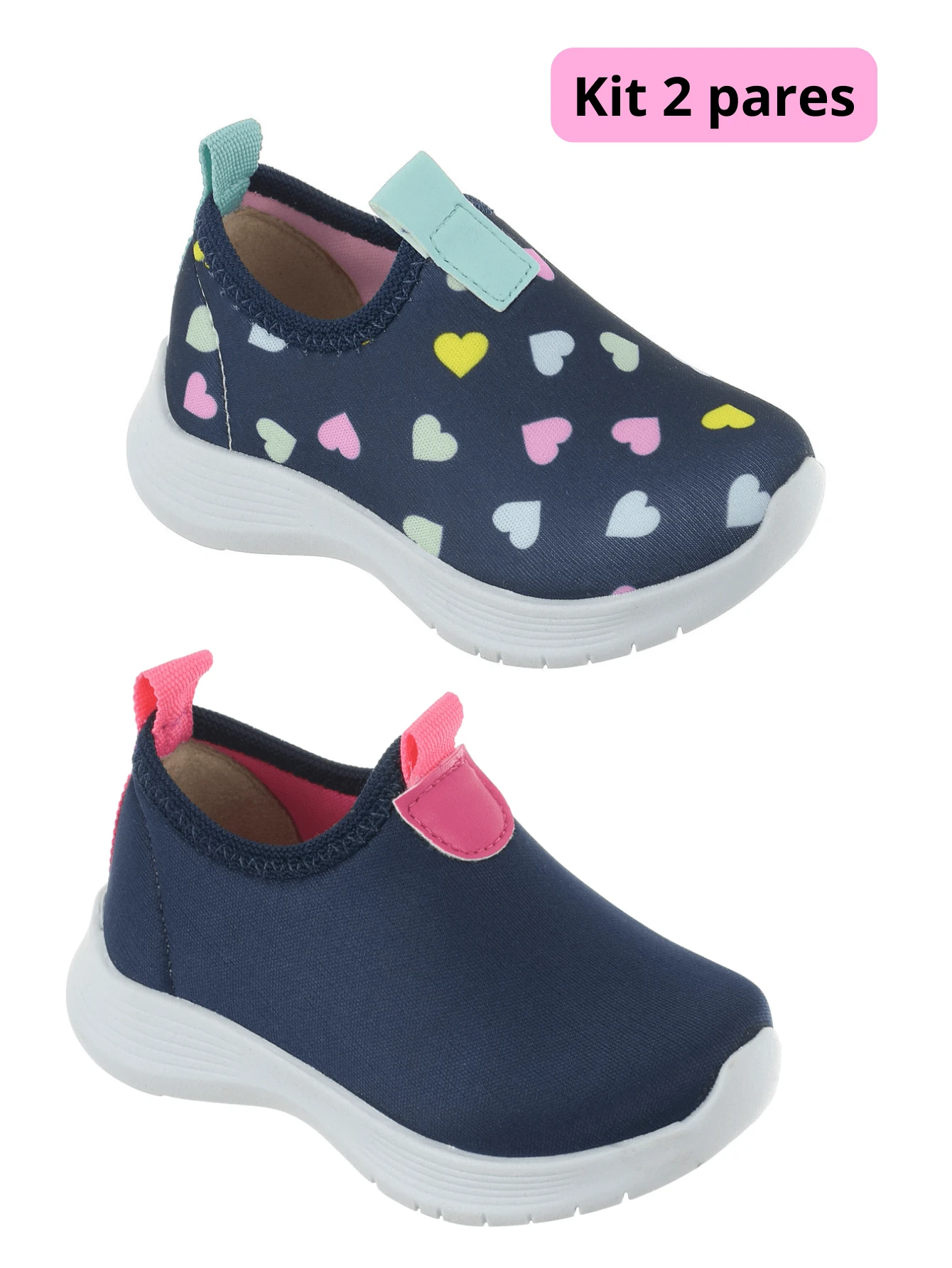 Kit 2 Pairs Children's Tennis Socks Easy To Fit Comfortable And School Marcio - Màu xanh hải quân - Xem 1