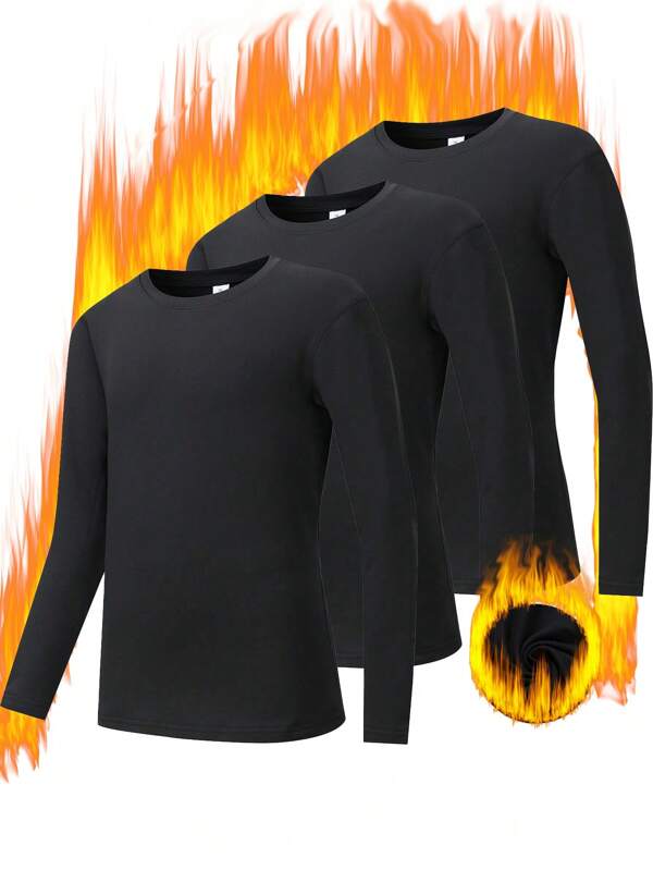 3 Stücke Jungen Schwarze Warme Kleidung Oberteil, Warme und kalte Basisschicht Kleidung für Outdoor-Ski, Gemütliche Herbst- und Wintergeschenke für Zuhause