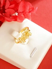 1 chiếc nhẫn hoa kép cổ điển nghệ thuật tối giản dành cho nữ - Vàng - Xem 3