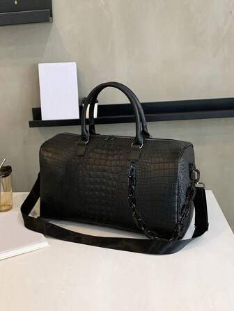 黑色 PU 旅行包，大容量行李袋，周末过夜手提行李袋，假日行李袋，周末包，过夜包，旅行包，返校包，学校包，旅行必需品，海滩旅行整理器，暑假旅行箱，健身包，行李袋，手提包，大学包，行李袋，周末包，医院包，冬季学校包，学校配件，学校用品