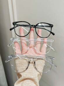 3件套女士圆形日常百搭轻便无度数透明眼镜配件 - 彩色 - 查看 4