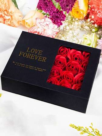 1pc Romantic Artificial Rose 12pcs Flower Gift Box With Gift Bag, Jewelry Packaging Box For Necklace, Bracelet, Ring, Suitable For Valentine's Day, Mother's Day, Birthday And Wedding Anniversary (Necklace Not Included),