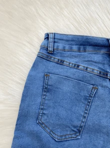 Women's High Waist Lycra Power Jeans Skirt With Frayed Hem - 藍色 - 查看 3