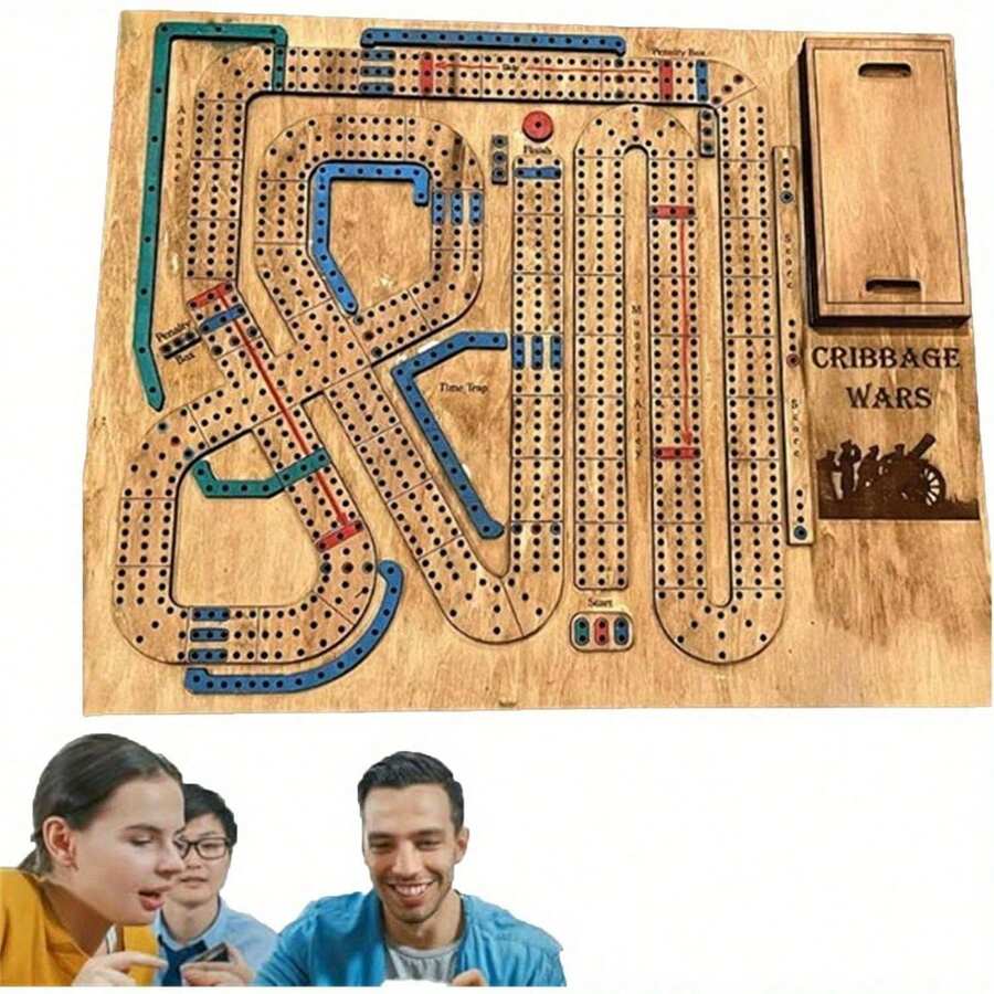 Cribbage Wars Game Board Game, War Game, Wooden Cribbage Board Game Set With Built-In Cribbage Pegs Storage Box (1 Piece) - 1個 - 查看 1