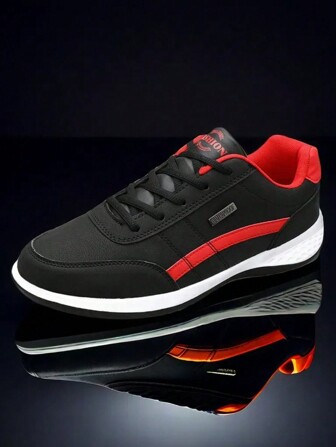 2024 New Teenage Running Shoes, Synthetic Leather Patchwork, Fashionable Solid Color, Flat, Minimalist Design, Skate Style, Student Outdoor, Versatile, Men's Tennis Shoes For Commuting And Casual Walking