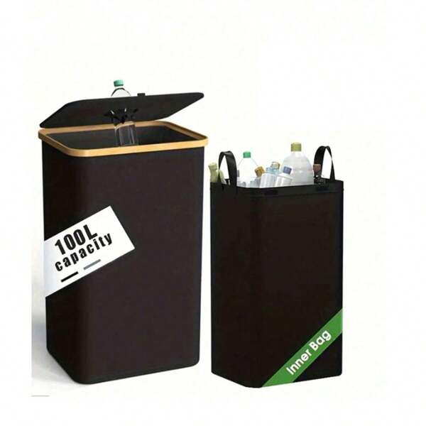Kücheneimer, 26 Gallonen/100L Großer Fassungsvermögen Mülleimer mit abnehmbarem Tragetasche, Innenflaschen Eimer, Glas Papier Plastik Metall leere Flaschen Sammel Eimer, Faltbarer Getränkeflaschen Aufbewahrungskorb, Reinigungsmittel