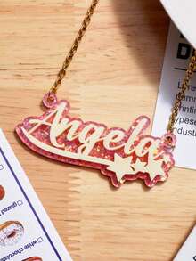Customized Acrylic Pendant Necklace With Name And Star Design, Custom Gift, Birthday Gift Back To School Winter Gift Ideas Boy Girl Valentine's Day - Gold - View 6