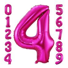 Bóng bay lá kim loại cỡ lớn 32 inch số 0-9 mới, màu đỏ, trắng, chuyển màu, xanh lá cây, xanh bạc hà, dùng để trang trí tiệc sinh nhật, đám cưới, kỷ niệm - Số màu đỏ hồng 32 inch - Xem 5