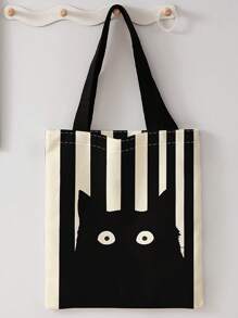 Borsa a spalla stampata reversibile con motivi di gatti e cani, borsa casual da viaggio e spiaggia di grande capacità, riutilizzabile, borsa a spalla casual da donna in tela di grande capienza, borsa da spiaggia, borsa shopping, borsa da spesa con stampe per donna