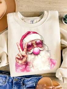 Funny Santa Claus Christmas Blowing Bubble With Sunglasses DIY Iron-On Heat Transfer Sticker Decal Patch, Suitable For T-Shirts, Sweatshirts, Fabric, Pillowcases, Canvas Bags And Clothing Decoration, Xmas Merry Christmas New Year Retro Holiday Party Decor, 10inch