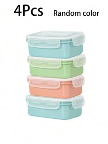 Conjunto de 1/4 piezas Fiambrera cuadrada, recipiente de almacenamiento de alimentos apilable con tapa, sello hermético, caja de almuerzo de plástico apta para microondas para frutas, verduras, frutos secos, carne - Reutilizable, de plástico - Multicolor - Ver 14
