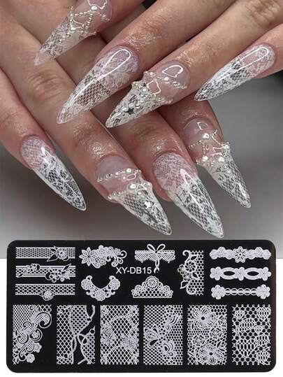 Wedding Nail Art Stamping Plate Romantic Elegant Lace Floral Bow Butterfly Pattern Nail Printing Stencil Stainless Steel Template DIY Manicure Tools