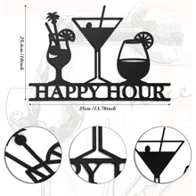 Black Metal Happy Hour Sign - Stylish Bar Wall Art For Home Decor, Outdoor And Indoor Use, Perfect For Living Room And Dining Room, Suitable For Modern Home Decor, Room Decor, Bedroom Decor, Bathroom Decor, Waterproof, Rust-Proof