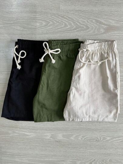 Kit 3 Shorts Masculino Linho Casual Verão Final de Ano Leve Confortável Elástico com Cordão