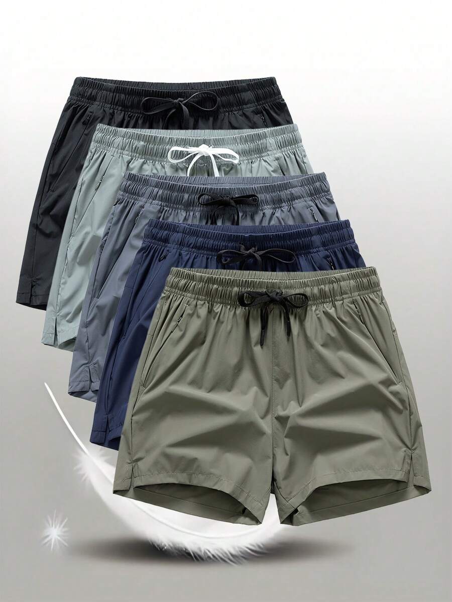 Ice Silk Sports Shorts For Boyfriend Style Men, Quick Drying Running Training Fitness Bermuda Pants, Suitable For Outdoor, Beach - 軍綠色 - 查看 1