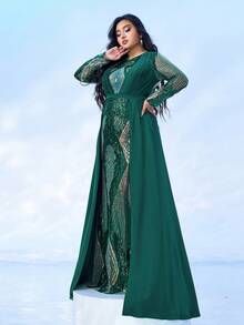 seomiscky Vestido de noche de talla grande para mujer con diseño de cuentas - Verde - Ver 4