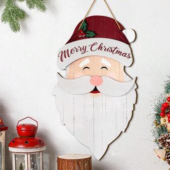 1Pc/100Pcs Merry Christmas Santa Claus Wooden Hanging Sign Xmas Welcome Door Sign Christmas Winter Wood Door Hanger For Christmas New Year Farmhouse Home Office Kitchen Window Decoration
