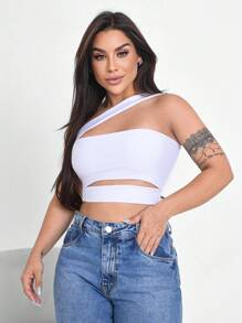 Women's Cropped Top With Cutout One Strap Mule Manca Fashion Versatile Party Casual Foreign Blogger - trắng - Xem 1
