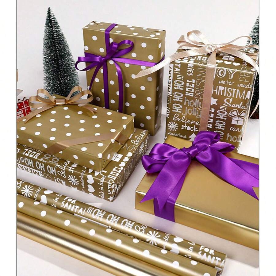 3 Rolls/Set Simple Golden Polka Dot Christmas Wrapping Paper Valentine's Day Birthday GiftWrapping Paper Set - Multicolor - View 1