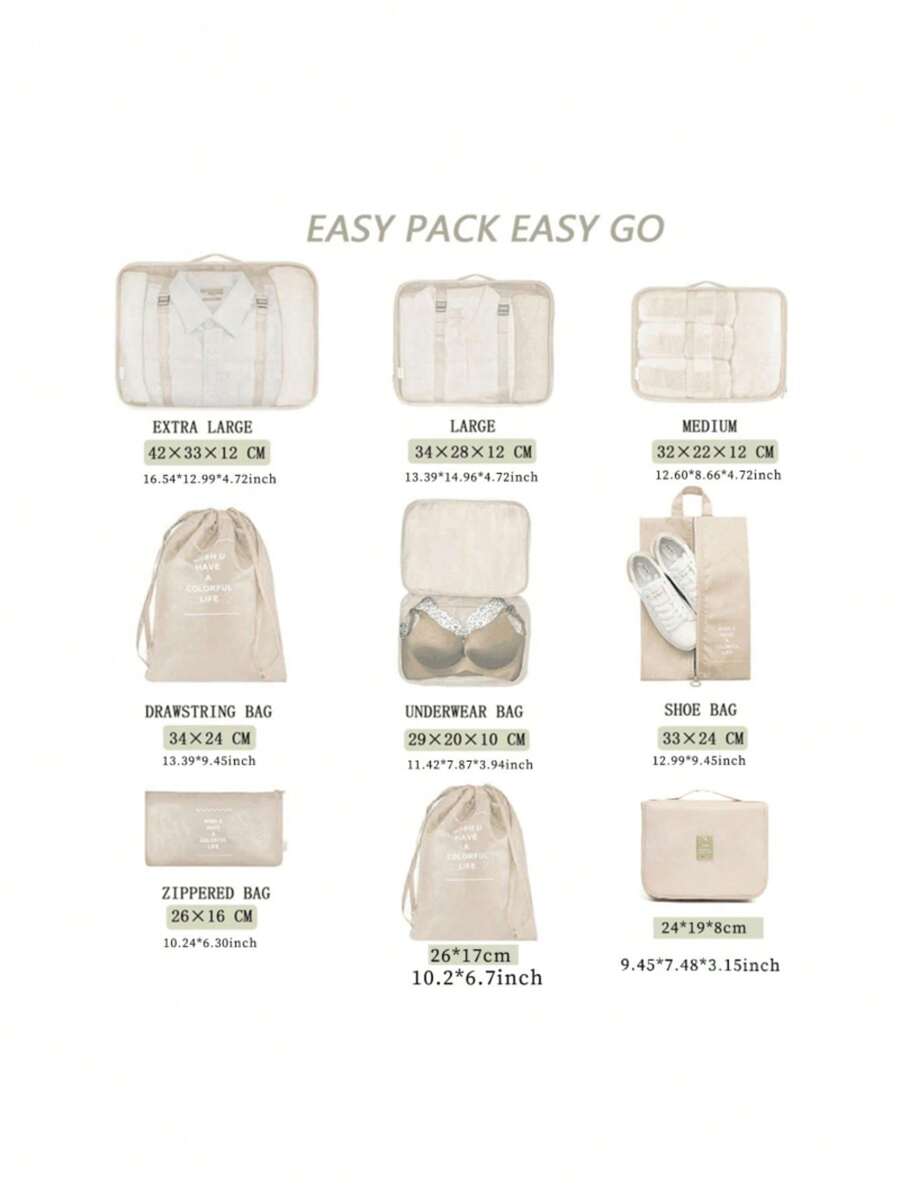 9Set Packing Cubes Organizer Suitcases, CarryOn Luggage, And Travel