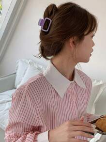 4 件/1 件女士中紫色、粉色、白色、蓝色 5 厘米/1.97 英寸方形轻质塑料发夹，时尚百搭优雅简约纯色发夹配饰适合日常外出、休闲、派对、通勤、度假、洗脸、淋浴、化妆、搭配衣服、发饰发夹发夹发夹发夹，爪夹秋冬女士发饰 - 彩色 - 查看 6
