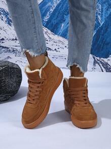 Women's High-Top Classic Brown Thermal Lined Boots, Warm Winter Boots, Versatile Casual Shoes, Lace-Up Round Toe Comfortable Shoes, Snow Boots, Christmas Gift - Brown - View 9