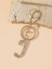 1 件女士时尚 A-Z 字母水钻装饰钥匙链吊坠钥匙圈钱包手提包饰品 - 銀色 - 查看 15