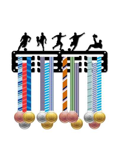 HELLOYOUNG 一件足球/跑步奖牌展示架，体育奖牌展示架，适合墙面家居装饰，可展示徽章比赛、体操、游泳奖牌获得者，锻铁材质，女性艺术品，也适合放置钥匙、小饰品等，壁挂式收纳架，墙面装饰，适合家居和节日装饰，适合现代家居装饰