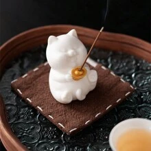 1 件中国风简约可爱陶瓷猫香炉，高端茶宠物，茶道配件，装饰卡通 - 彩色 - 查看 2