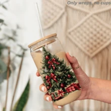 4pcs Christmas Tree Gingerbread Poinsettia Snowman UV Dtf Cup Wraps Transfer Sticker For Mug Bottle Cup Tumbler Waterproof & Scratch-Resistent UVDtf Cup Wraps Decal For Libbey Glass Cup DIY Craft Decorations Rub On Transfers Stickers For 16 Oz Libbey Glasses Crafting