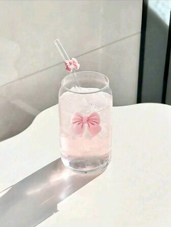 1 pieza Taza de vidrio de 450ml (con pajita) con lazo, minimalista para leche, café, café con leche, jugo para volver al colegio