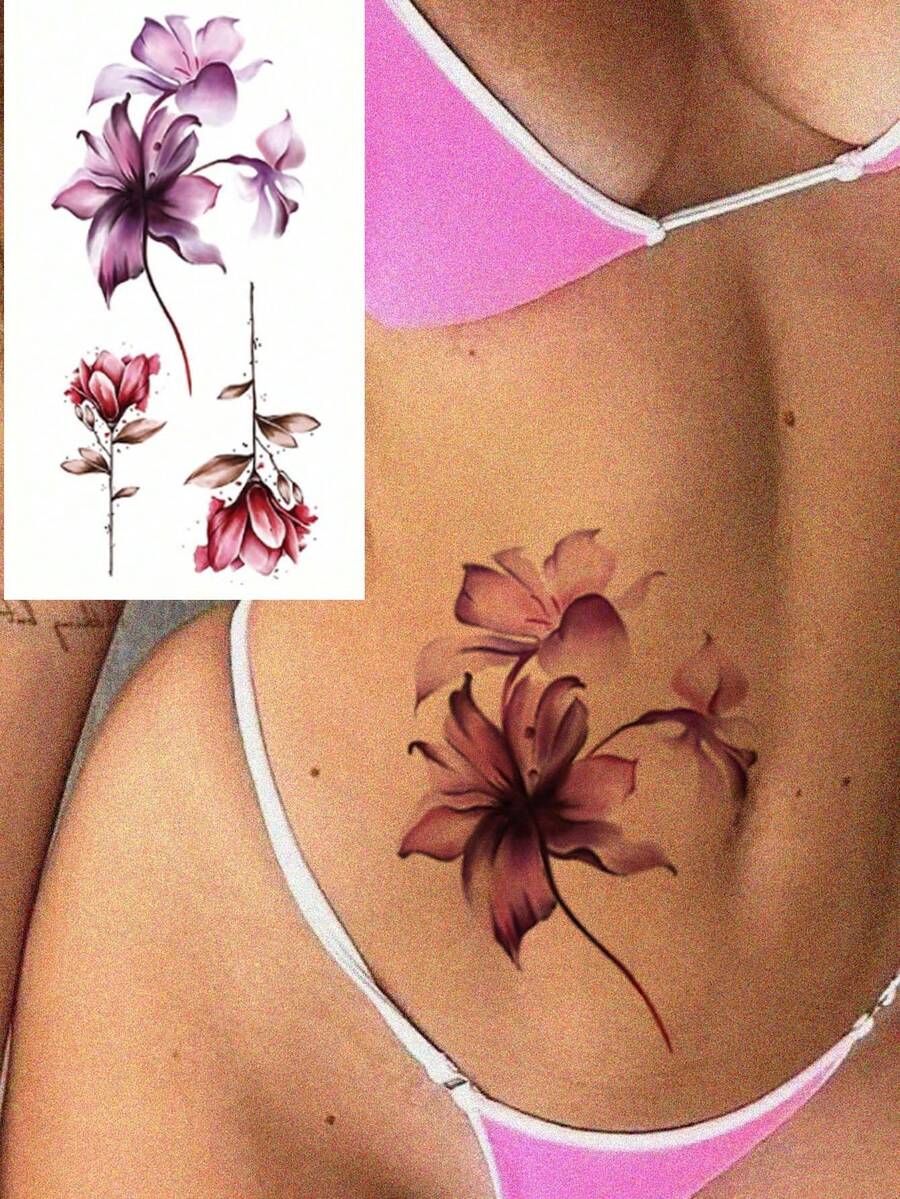 1 miếng dán hình xăm tạm thời chống nước, miếng dán hình xăm giấy họa tiết bướm hoa gợi cảm, thiết kế hình xăm bướm và hoa nhiều màu sắc lâu trôi cho eo và đùi của phụ nữ, hình xăm giả nghệ thuật cơ thể đa năng cho cả nam và nữ, thích hợp cho cánh tay, ngực, bụng và lưng - An toàn, dễ dán và tháo - màu đen - Xem 1
