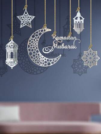 1pc Home Rama Decorations Mirror Decoration Pendant Moon Stars Stereo Acrylic Holiday Ornaments Rama,Home Decor ,Room Decor,Wall Decor Gifts Birthday Graduation E-I-D