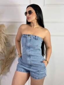 Short Jumpsuit Women Denim Jumpsuit Strapless Jumpsuit Strapless Denim Jumpsuit Short Jumpsuit 2025 Jeans Women's Clothing - 牛仔褲 - 查看 2