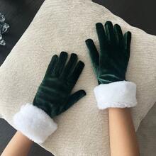Weihnachts-/Neujahrsparty Performance Handschuhe - Kurze Samthandschuhe mit flauschigem Saum, warmes Handaccessoire für Feiertagsereignisse