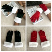 Weihnachts-/Neujahrsparty Performance Handschuhe - Kurze Samthandschuhe mit flauschigem Saum, warmes Handaccessoire für Feiertagsereignisse