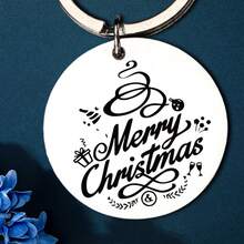 1 件优雅不锈钢圆形钥匙扣 - 男士的完美圣诞礼物，圣诞快乐设计 - 彩色 - 查看 3