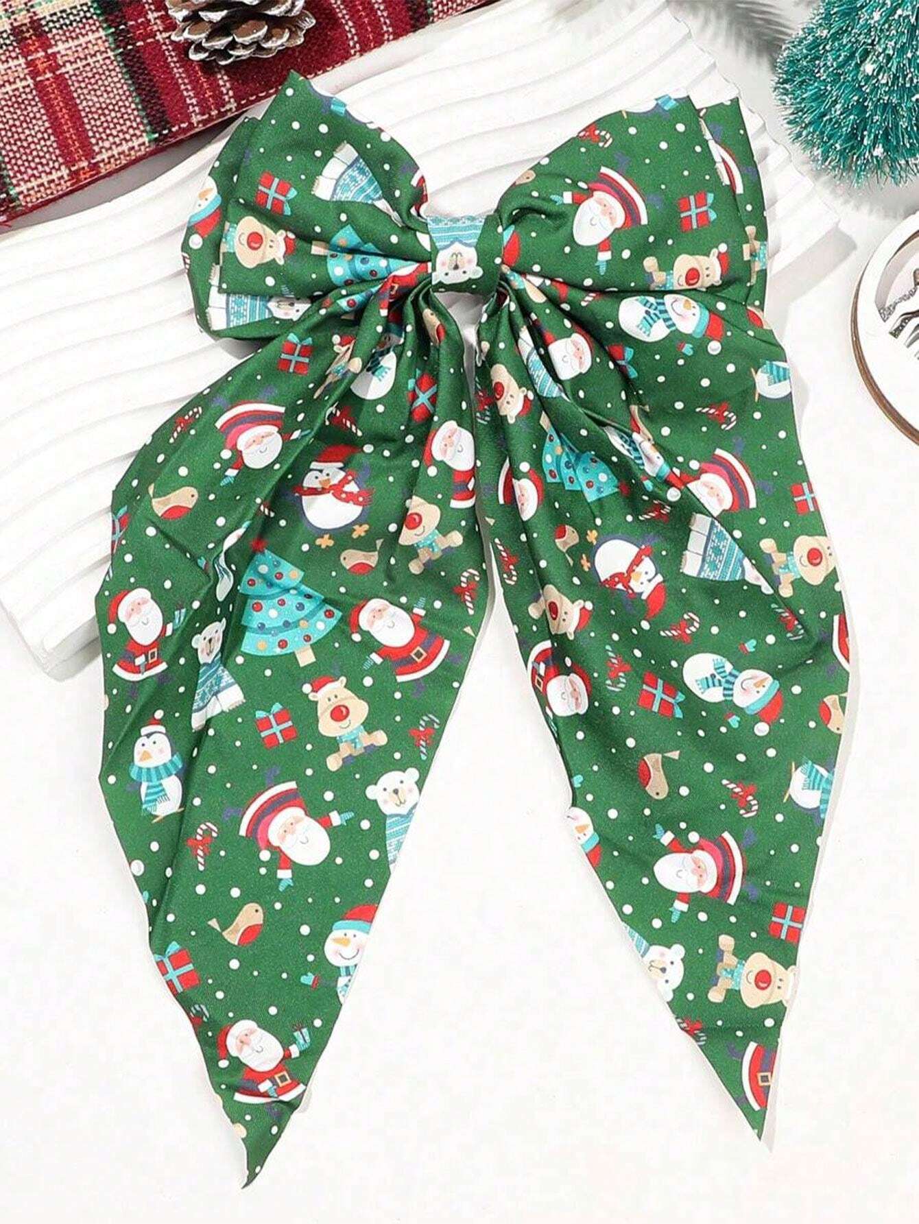 1pc Christmas Red Extra Large Bow Hair Claw Clip With Santa Claus