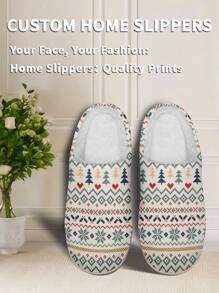 男士定制名字圣诞拖鞋，圣诞树雪花设计轻便舒适软底男士拖鞋，送给妈妈/爸爸/她/他/女朋友/男朋友/妻子/丈夫/朋友的个性化有趣圣诞礼物 - 白色 - 查看 2