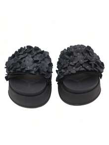 Colorful Flower Sandals Leather Slippers Summer Fashion 2024 2025 - 黑色 - 查看 3