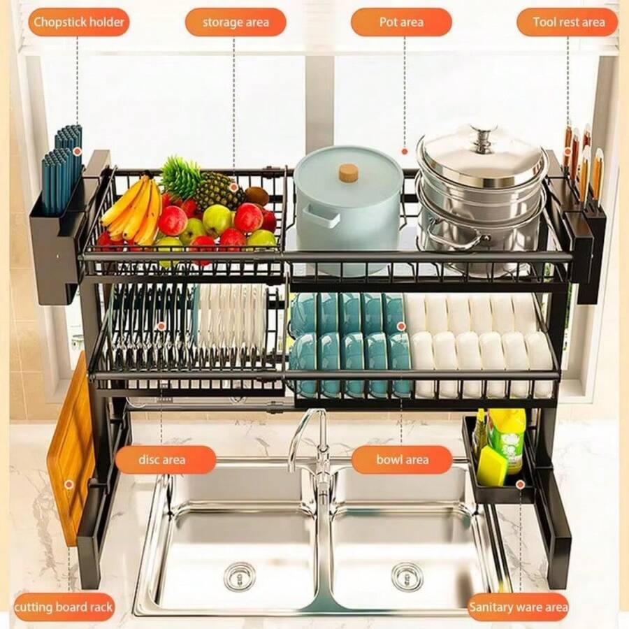 2 Tier Drainer Expandable Kitchen Sink Shelf Countertop Dish Organizer