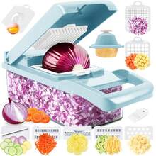 Vegetable Chopper, Artbros Veggie Chopper 13 In 1 Multifunctional Vegetable Cutter, Onion Food Chopper With Container, Cheese Grater Mandoline Slicer Dicer For Kitchen - Màu xanh lam - Xem 1