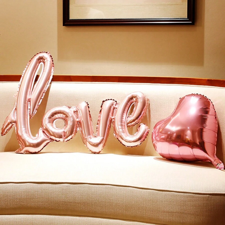 42.52 英寸可重复使用聚酯薄膜金属爱心气球横幅，颜色有红色、银色、金色、粉色、玫瑰金，适用于婚礼新娘送礼会周年纪念订婚派对装饰 - 粉色 - 查看 1