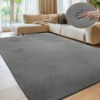 1 Piece Soft Carpet Living Room, Smooth Carpet Made Of Rabbit Fur Short Pile Non-Slip, Modern Anti-Slip Carpet For Bedroom, Luxurious Room Decoration, Fluffy Carpet Area