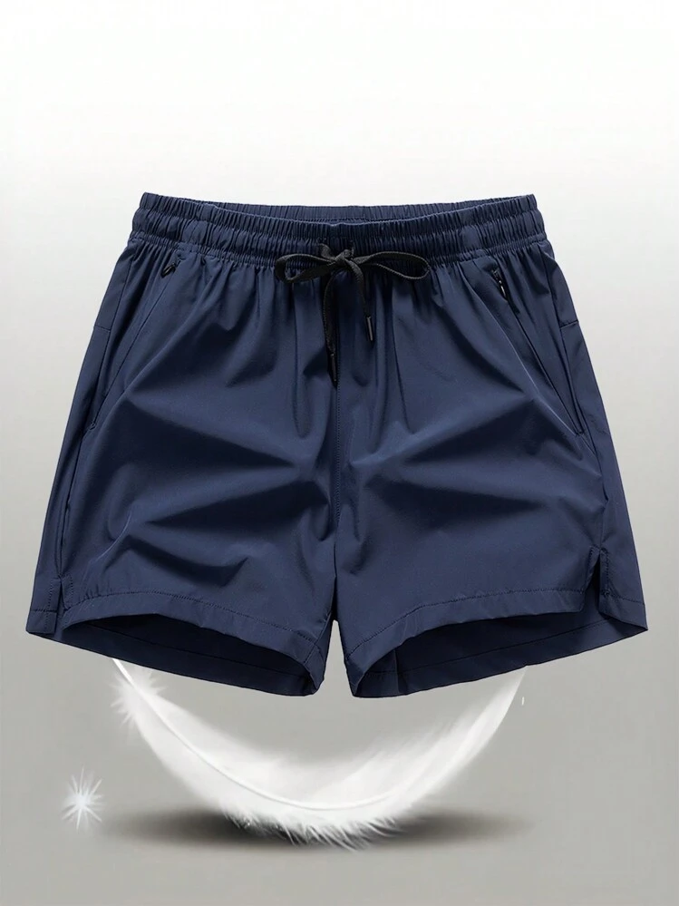 1 pieza Pantalones cortos deportivos de seda de hielo para hombres/mujeres, pantalones cortos de entrenamiento para correr y fitness, pantalones de playa para exteriores - Azul Marino - Añade 2