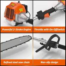Pole Saw Gas Powered, 16 FT Reach 48CC 2-Stroke 11.5in Bar Cordless Extendable Long Trimmer Power Gasoline Chainsaw For Tree Trimming And Branch Cutting - Orange - View 5