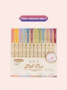 12 件套复古彩色马克套装书法刻字画笔软毛笔尖彩色水性颜料墨水书法设计绘图美术用品学生学校用品文具 - 彩色 - 查看 12