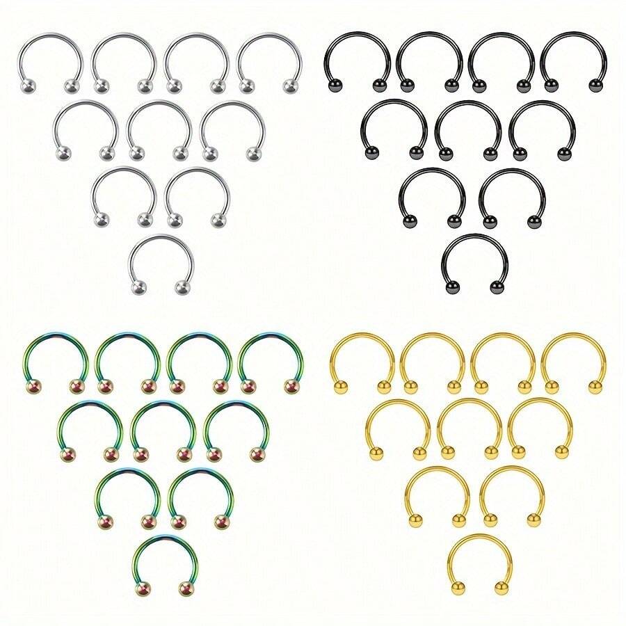 SENLANSP 10 件不锈钢马蹄鼻环、唇环、耳环、男女通用身体首饰套装 - 鼻環耳環套裝 - 查看 1